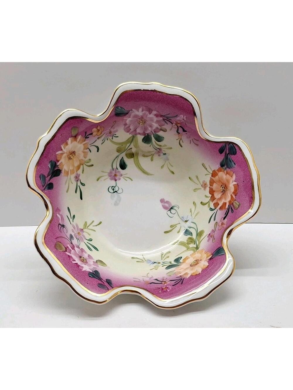 Vintage Limoges France Gold Accented Floral Painted Bowl